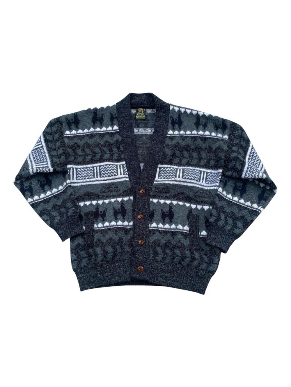 Vintage Wool Tejidos Ruminahui Mens Sweater Sz L/XL Cardigan Aztec Alpaca Llama